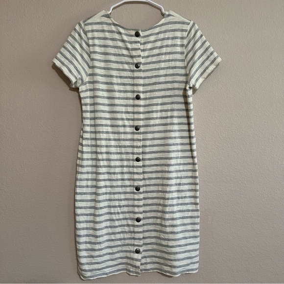 Madewell Grey and Cream Button Back Striped T-Shirt Dress Size M - Picture 2 of 7